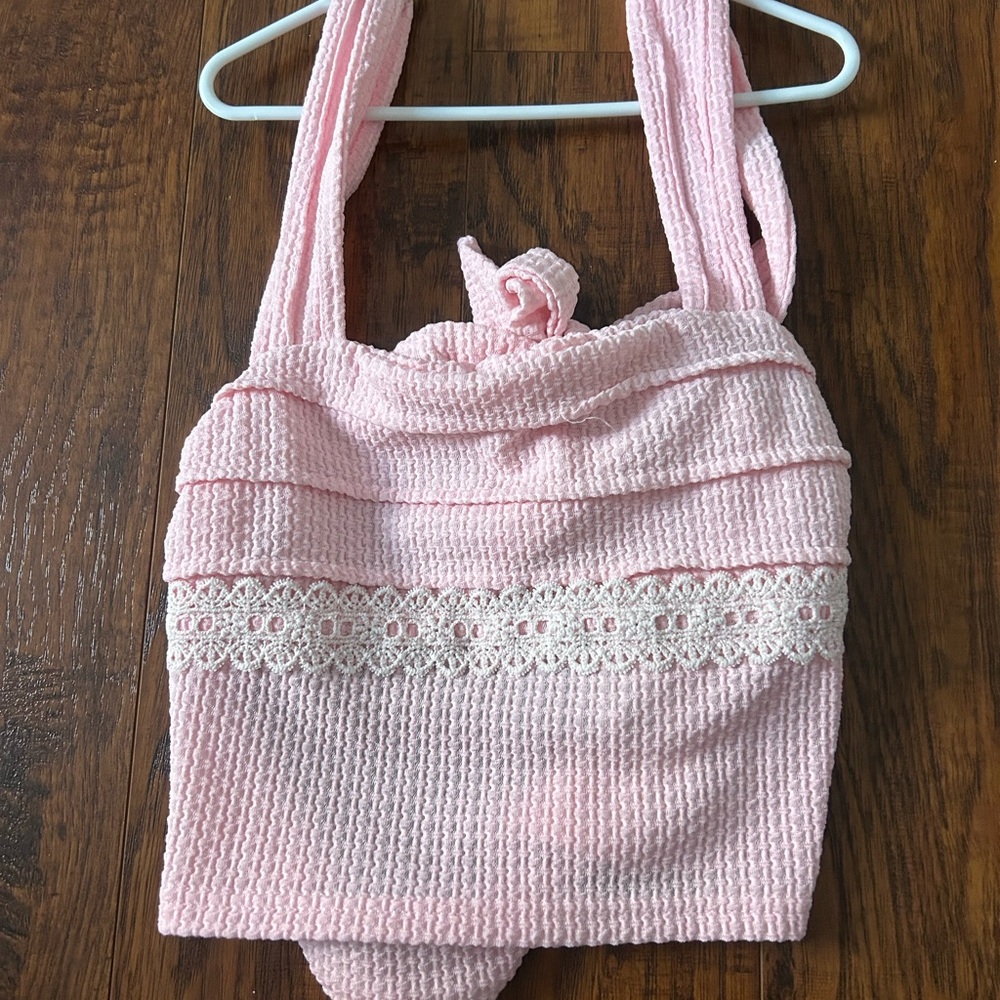 SHEIN Pink Crochet Crop Top